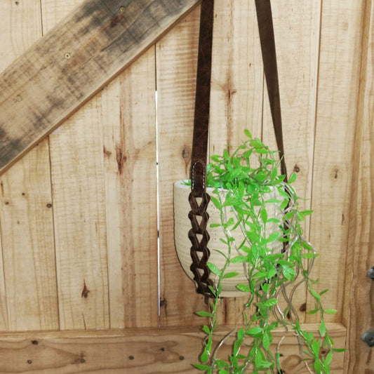 Handmade Leather Hanging Plant Holder - Chrome Tan