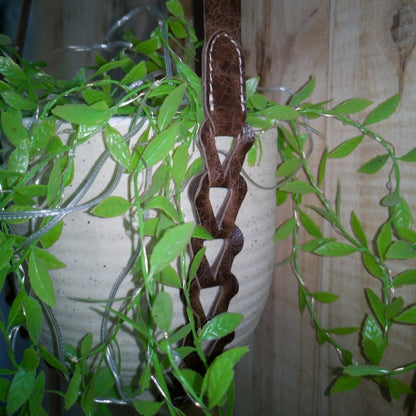 Handmade Leather Hanging Plant Holder - Chrome Tan