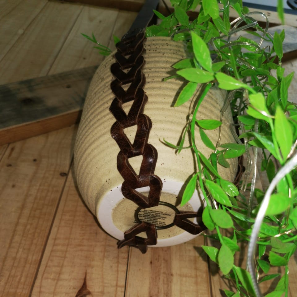 Handmade Leather Hanging Plant Holder - Chrome Tan