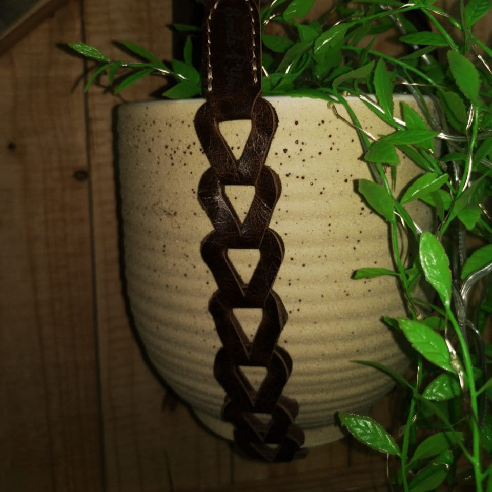Handmade Leather Hanging Plant Holder - Chrome Tan